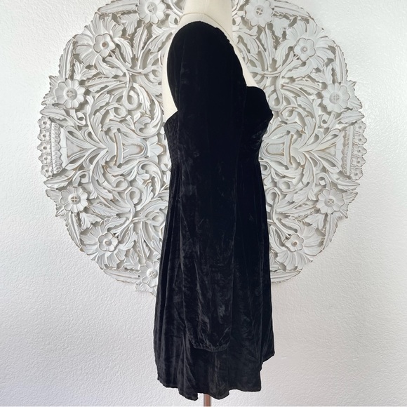 {Reformation} Black Chestnut Silk Velvet Babydoll Dress, Size 0 - Picture 7 of 12